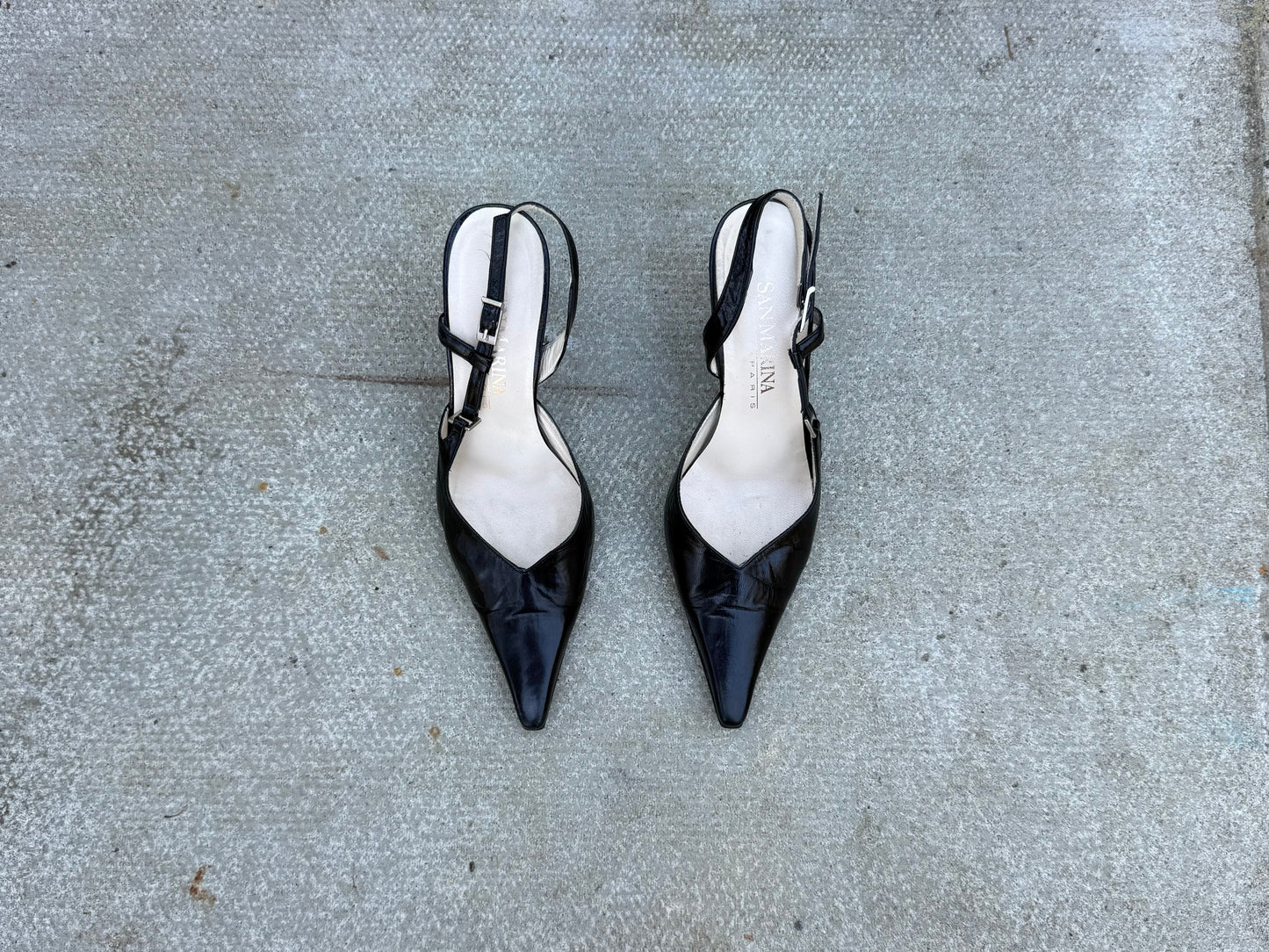 San Marina Black Pointed Slingback Heels