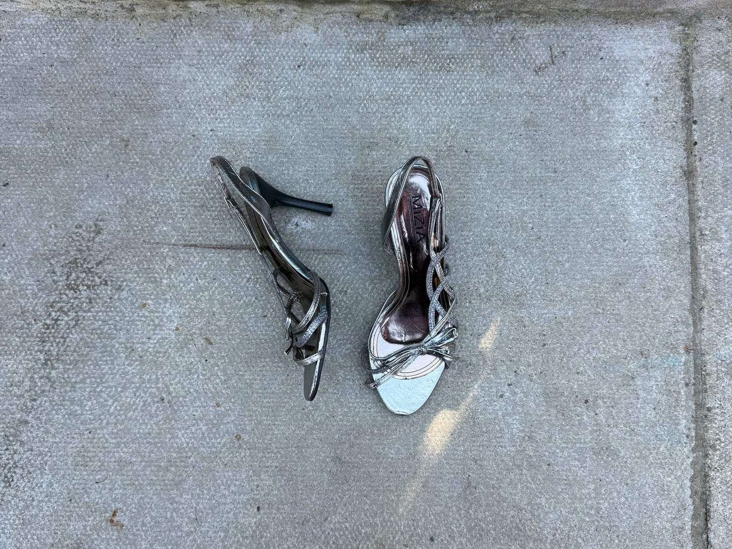 Mizia Silver Strappy Slingback Heels