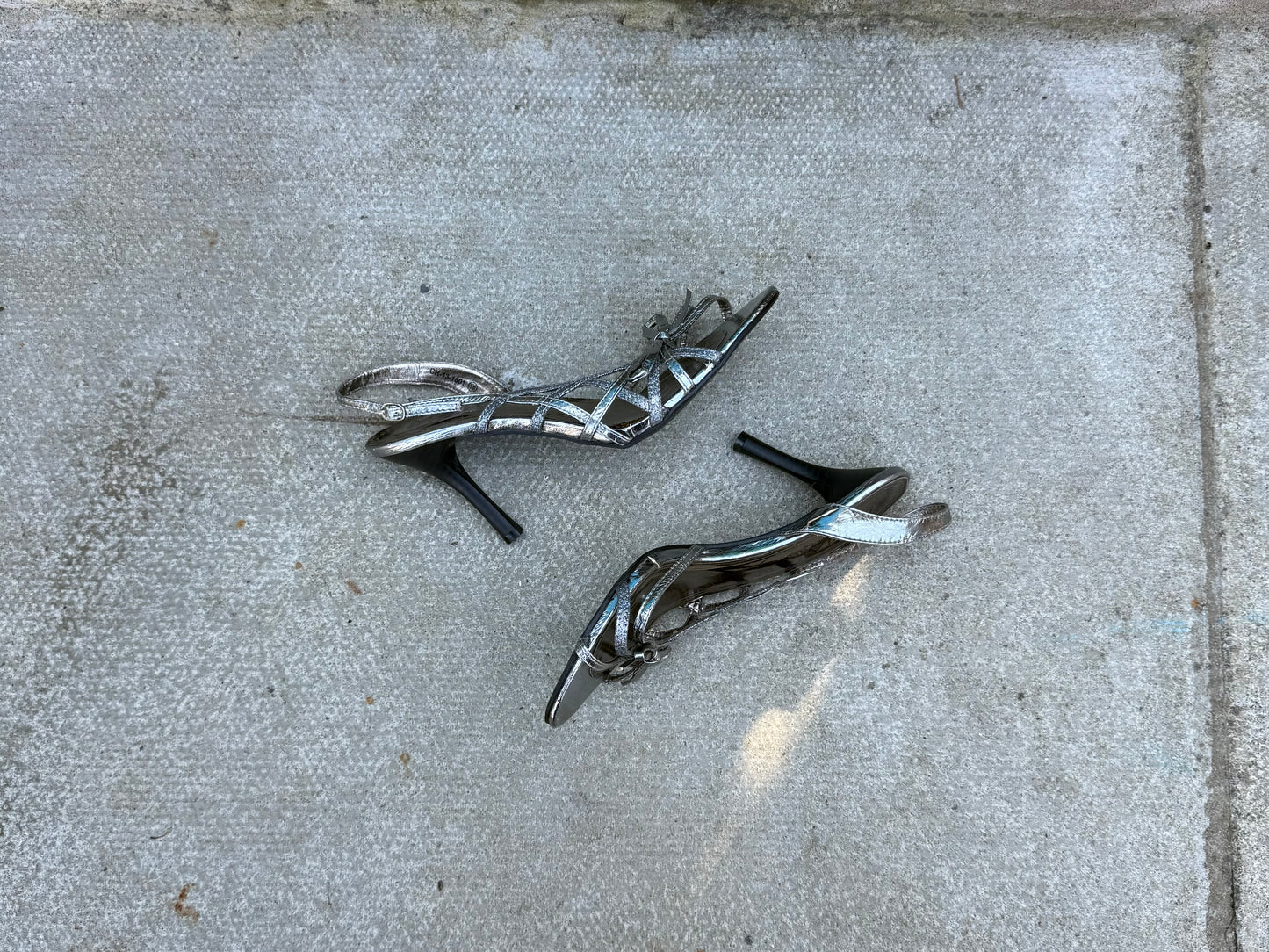 Mizia Silver Strappy Slingback Heels