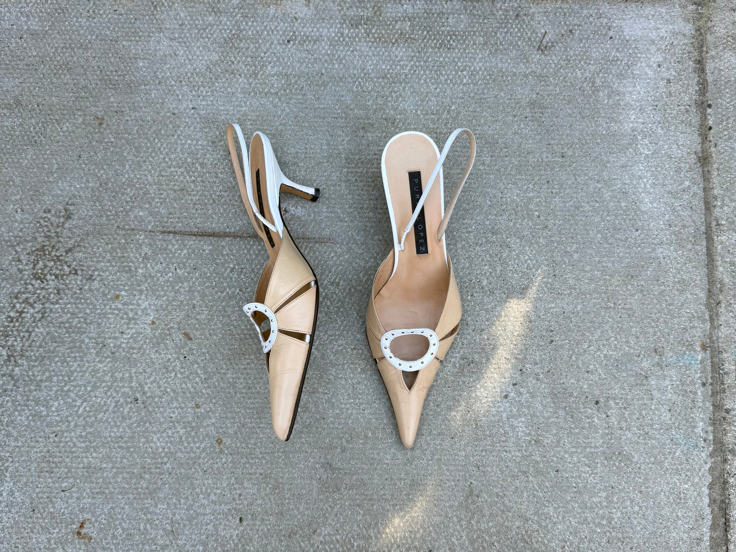 Pura Lopez Beige and White Slingback Heels