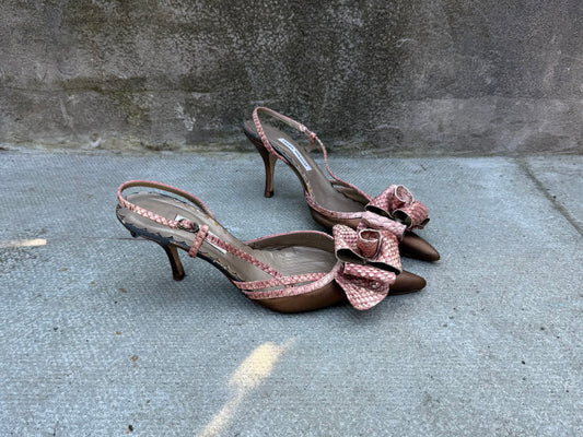 Pedro Miralles Pink 3D Flower Metallic Heels