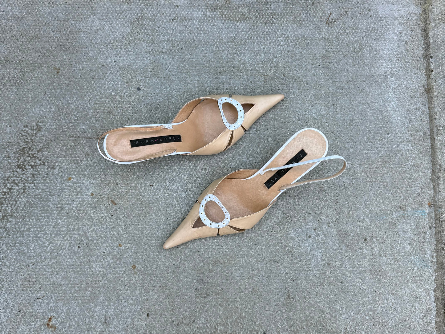 Pura Lopez Beige and White Slingback Heels