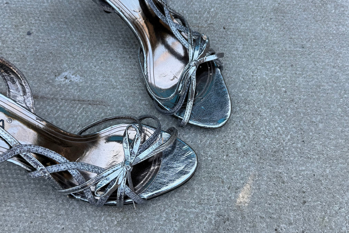 Mizia Silver Strappy Slingback Heels