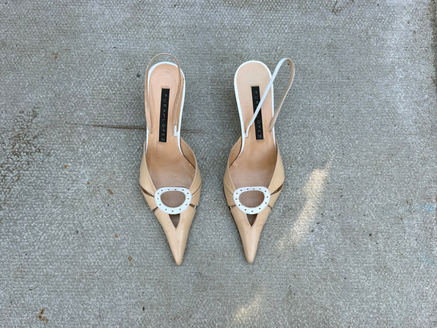 Pura Lopez Beige and White Slingback Heels