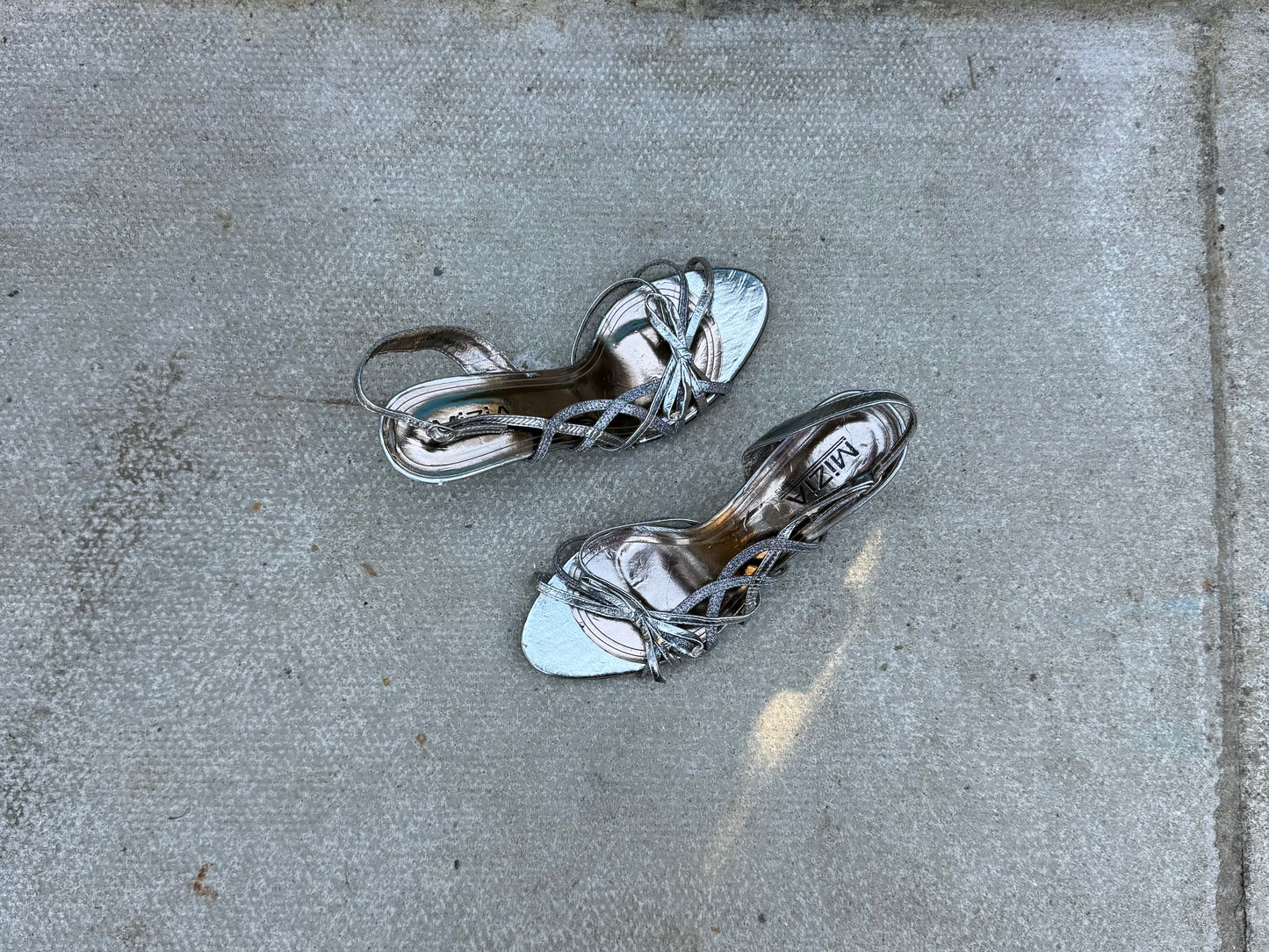 Mizia Silver Strappy Slingback Heels