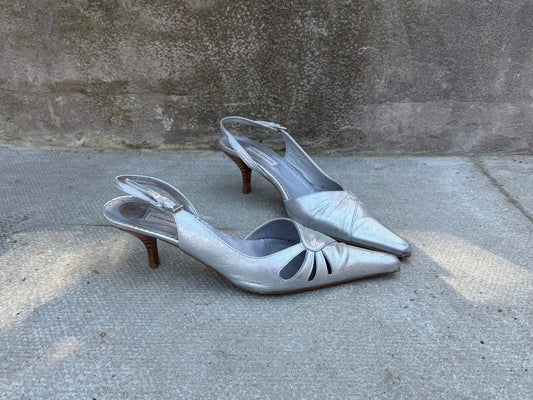 Pedro Miralles Silver Slingback Heels