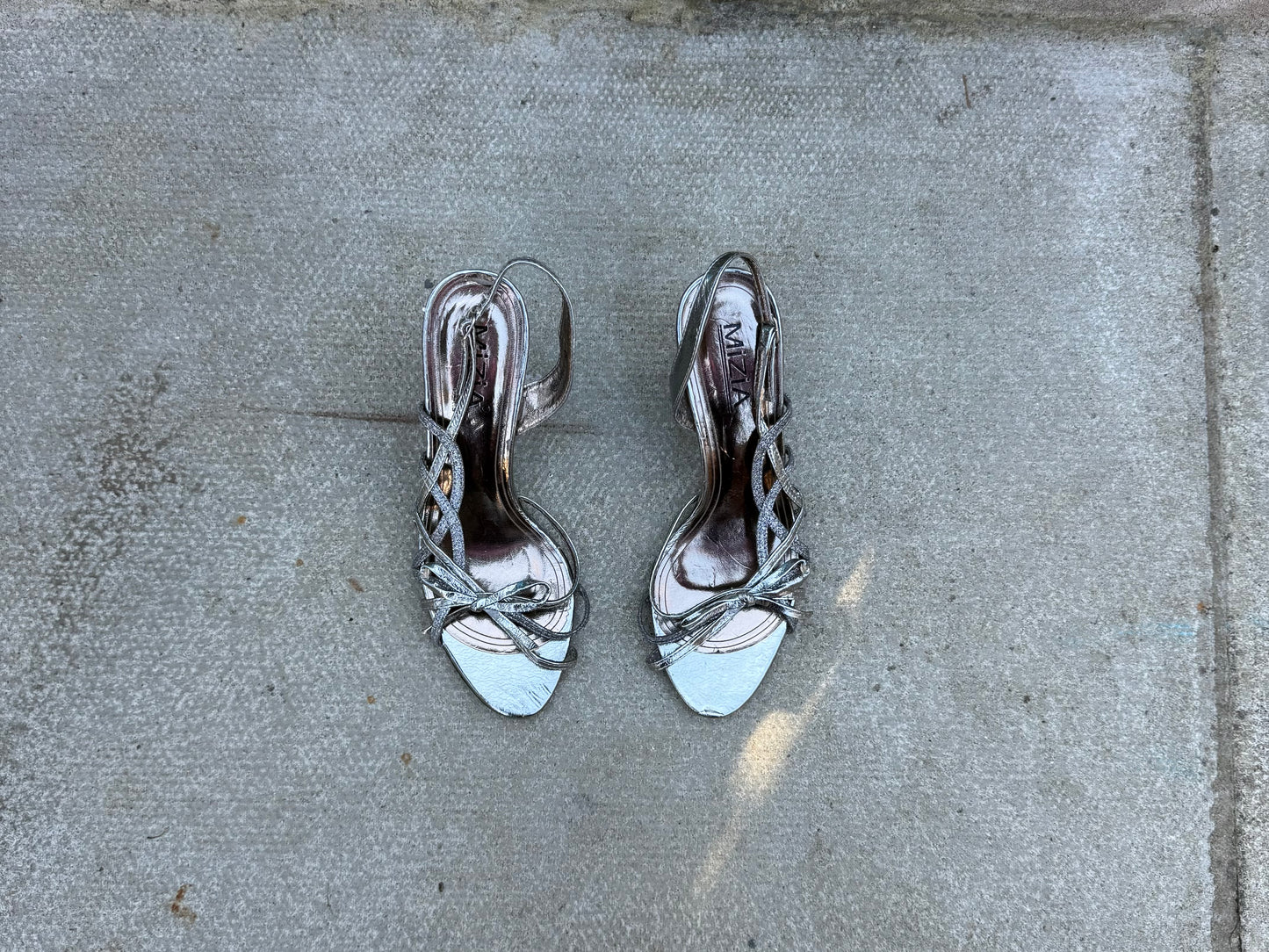Mizia Silver Strappy Slingback Heels