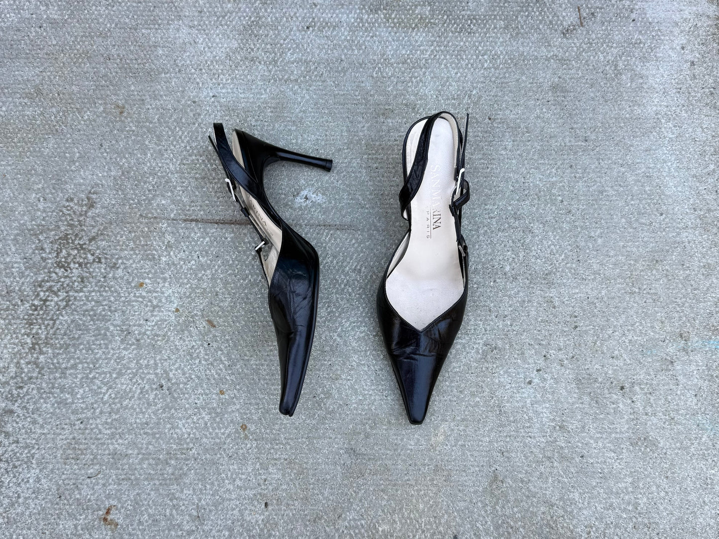 San Marina Black Pointed Slingback Heels