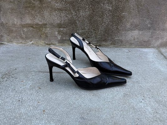 San Marina Black Pointed Slingback Heels