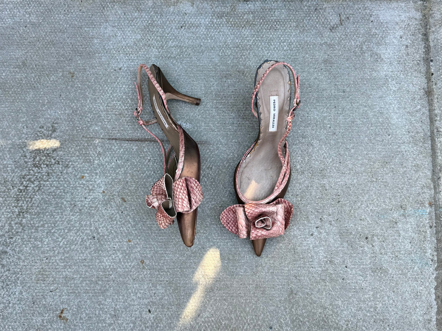 Pedro Miralles Pink 3D Flower Metallic Heels