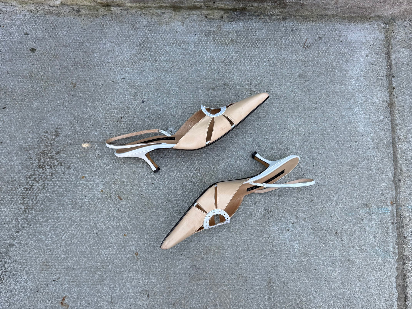 Pura Lopez Beige and White Slingback Heels