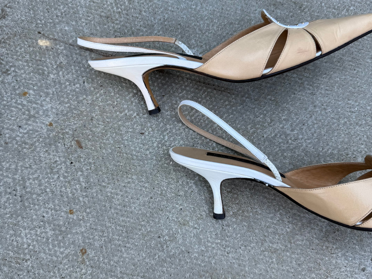 Pura Lopez Beige and White Slingback Heels