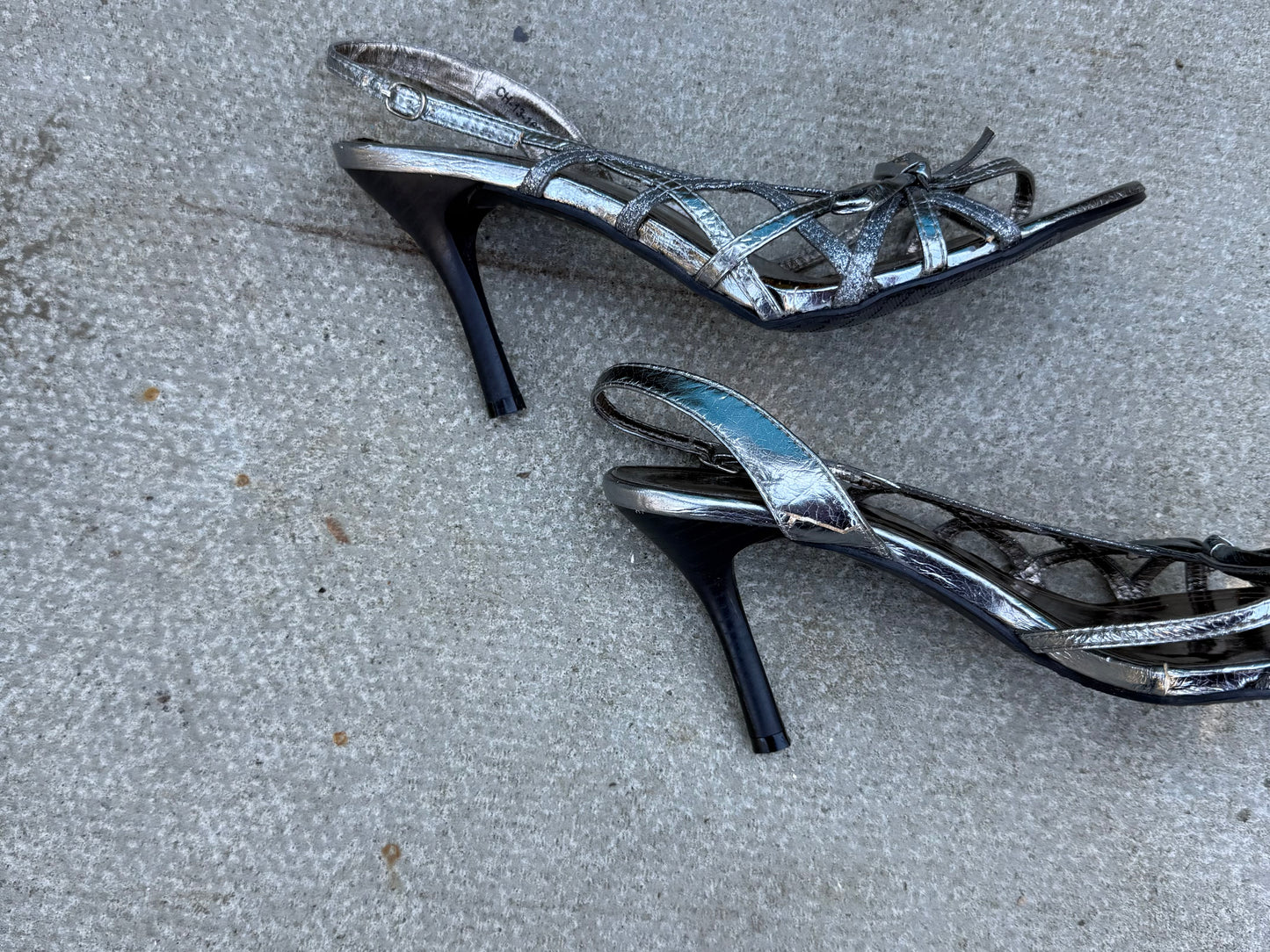 Mizia Silver Strappy Slingback Heels