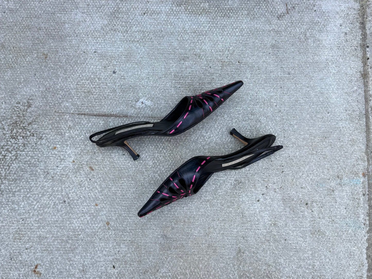 Pura Lopez Black and Pink Pointed Slingback Heels
