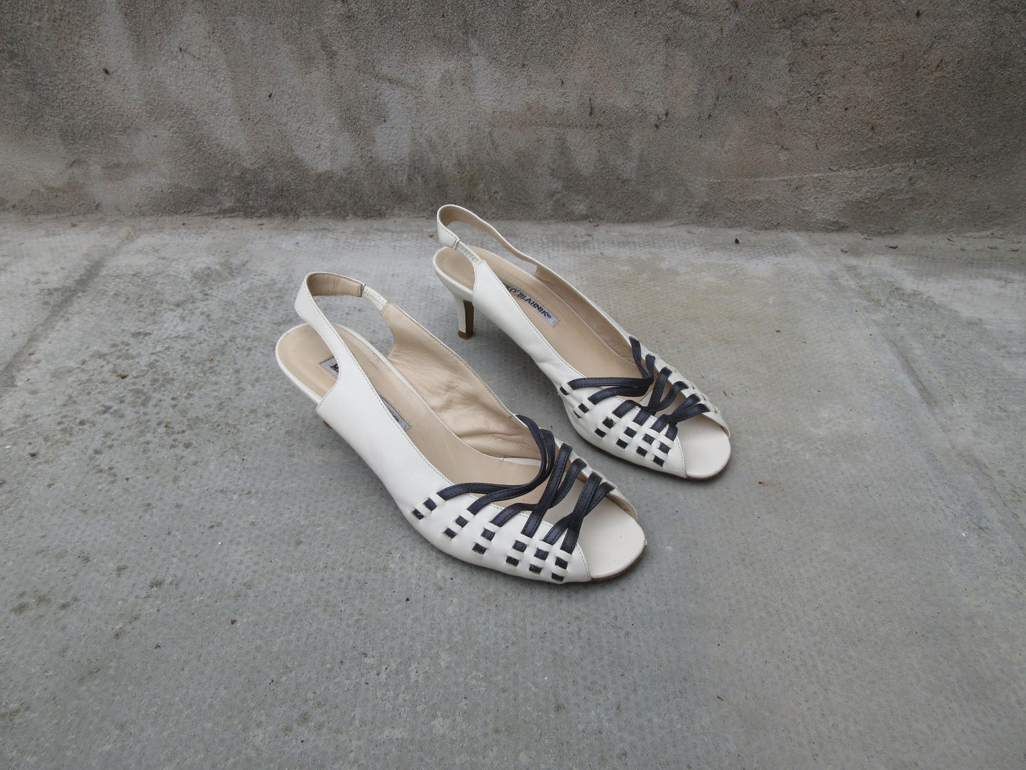 Manolo Blahnik Eggshell Slingback Heels