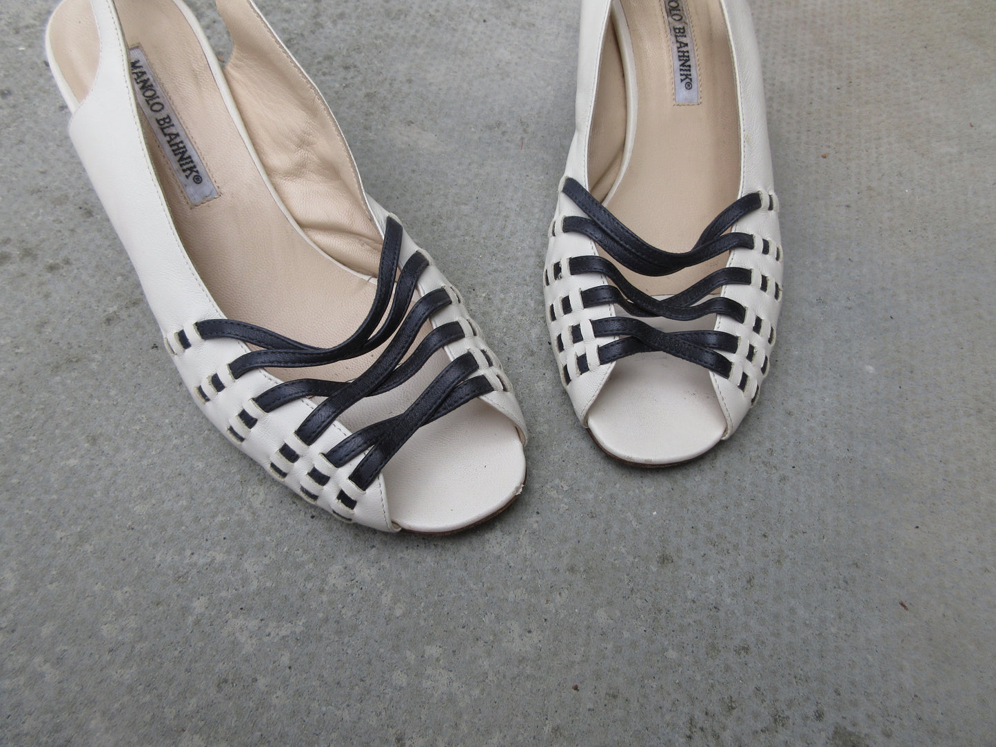 Manolo Blahnik Eggshell Slingback Heels