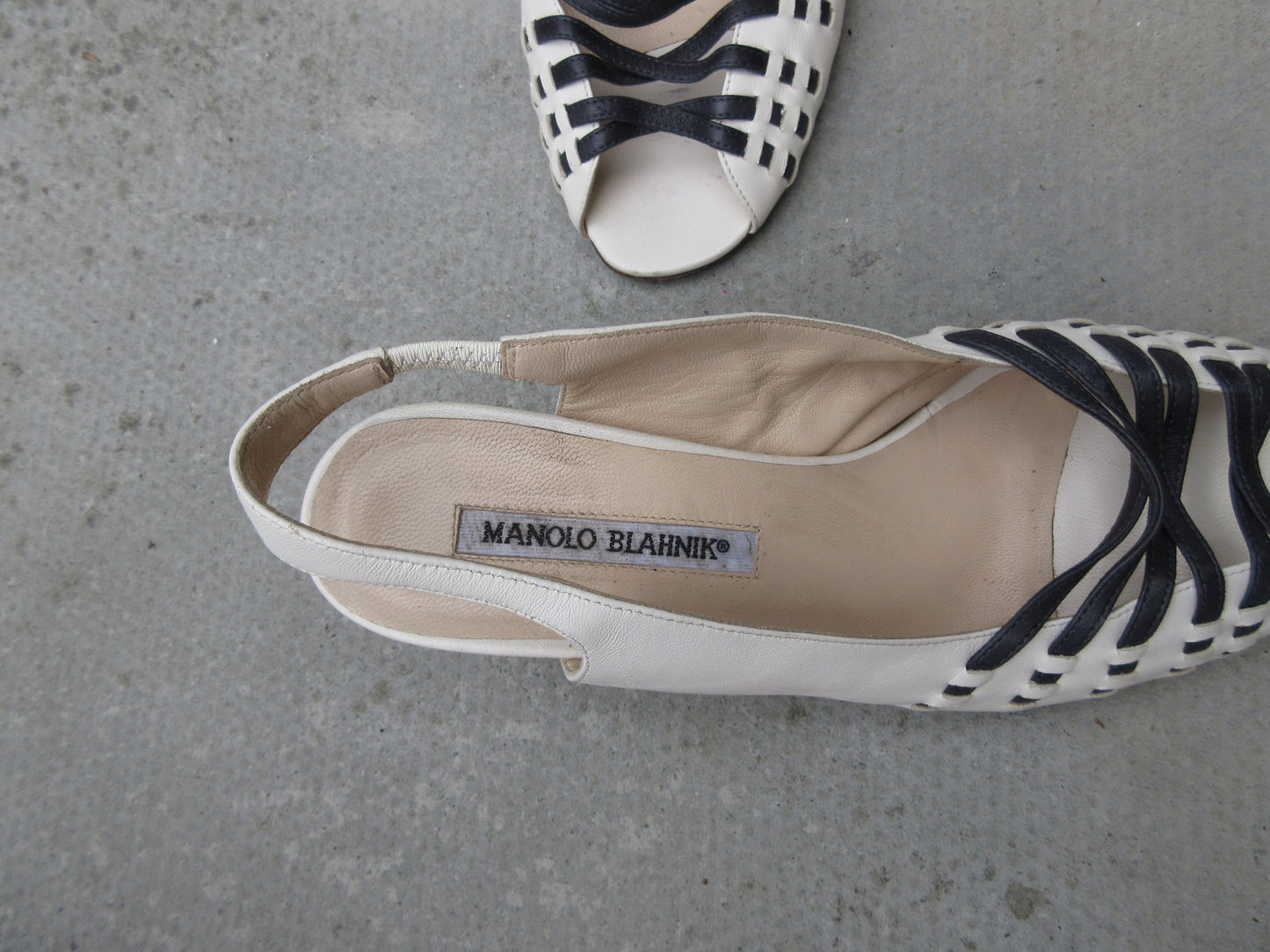 Manolo Blahnik Eggshell Slingback Heels