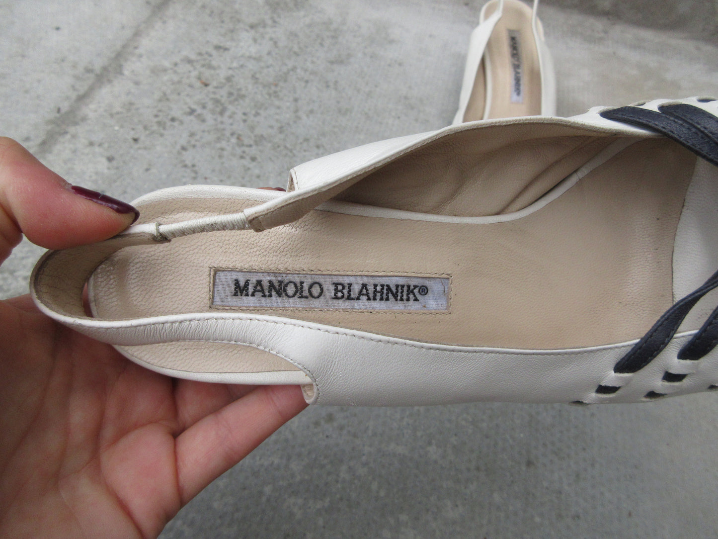 Manolo Blahnik Eggshell Slingback Heels