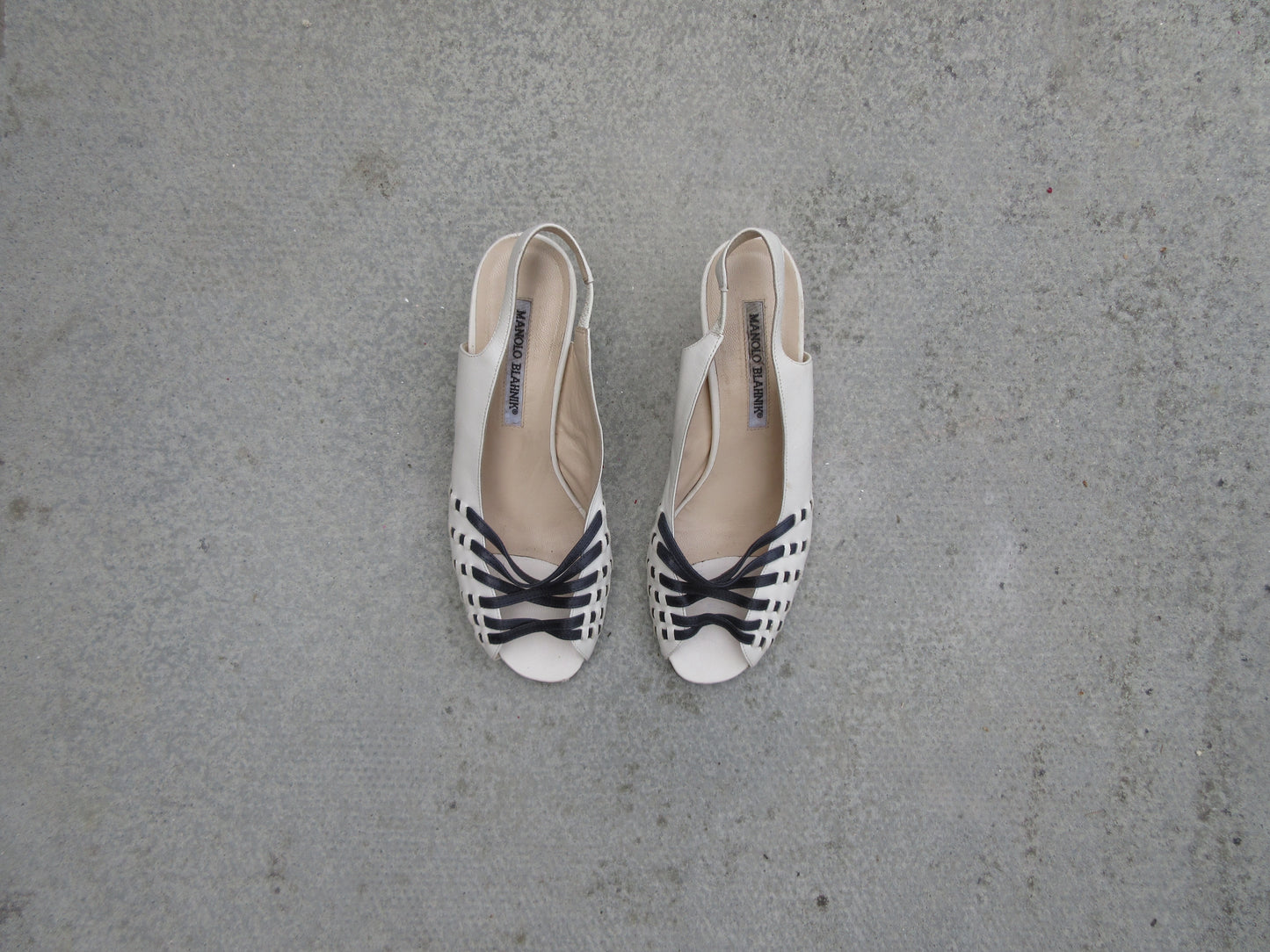 Manolo Blahnik Eggshell Slingback Heels
