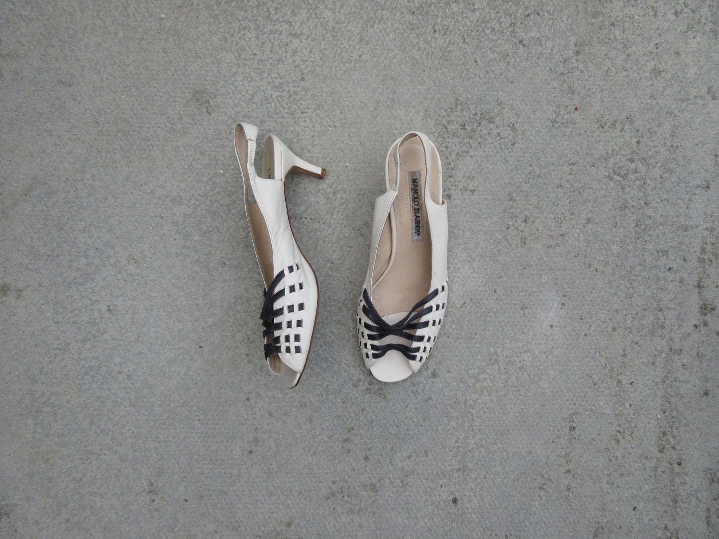 Manolo Blahnik Eggshell Slingback Heels
