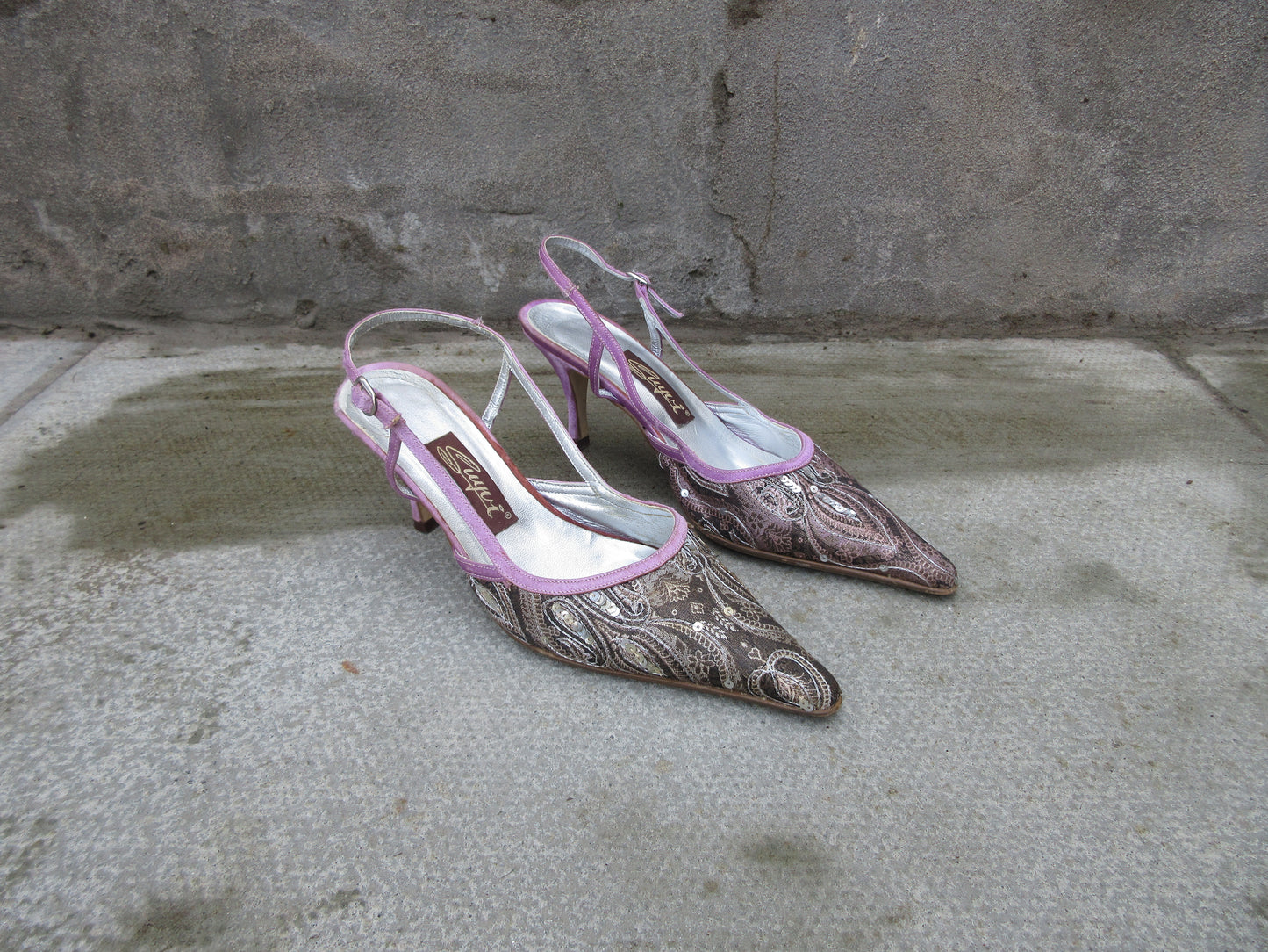 Suyri Sequin Pointed Slingback Heels