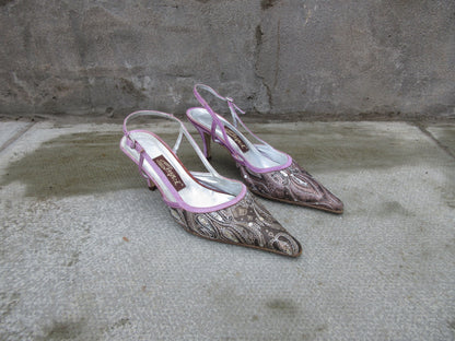 Suyri Sequin Pointed Slingback Heels
