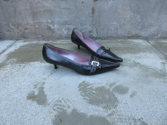 Vintage Buckle Loafer Kitten Heels