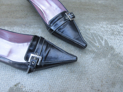 Vintage Buckle Loafer Kitten Heels