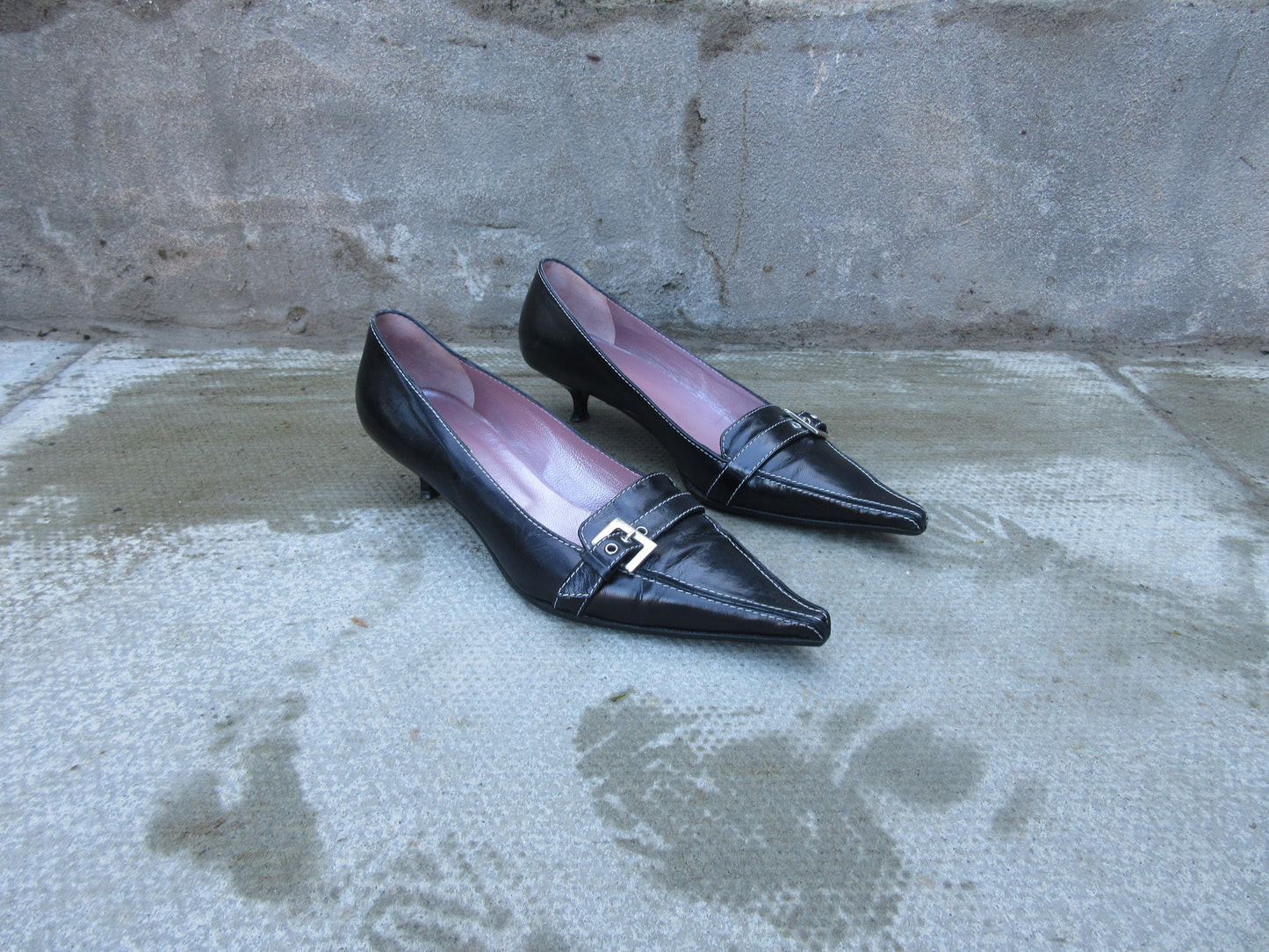 Vintage Buckle Loafer Kitten Heels