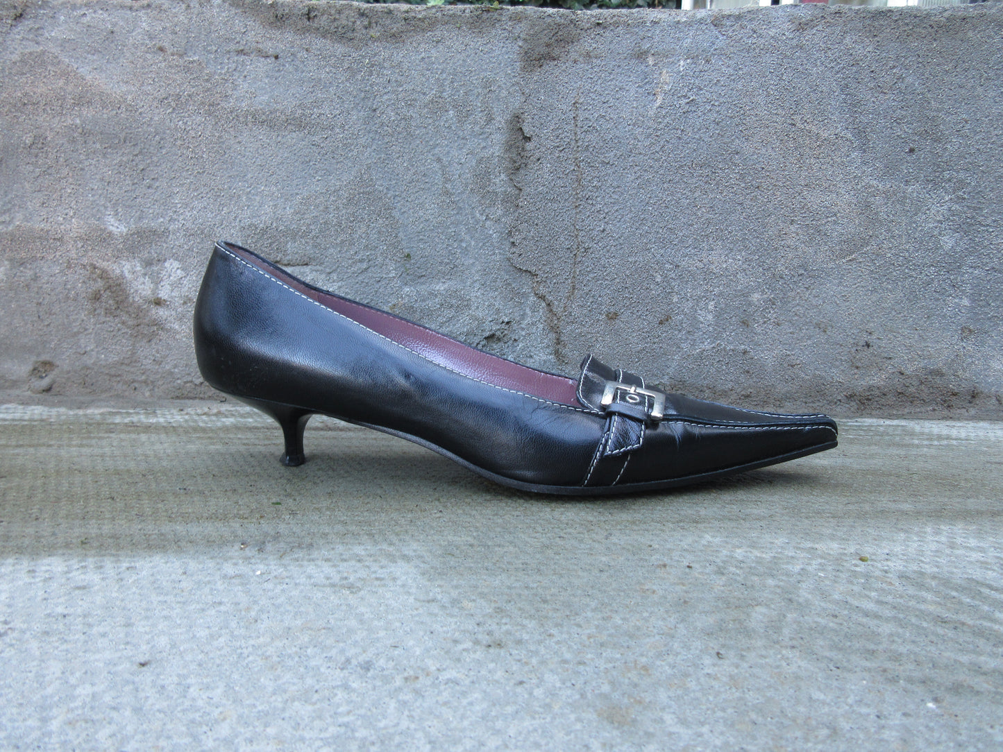 Vintage Buckle Loafer Kitten Heels