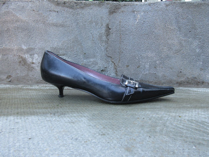 Vintage Buckle Loafer Kitten Heels