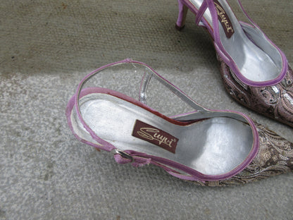Suyri Sequin Pointed Slingback Heels