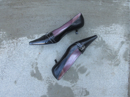 Vintage Buckle Loafer Kitten Heels