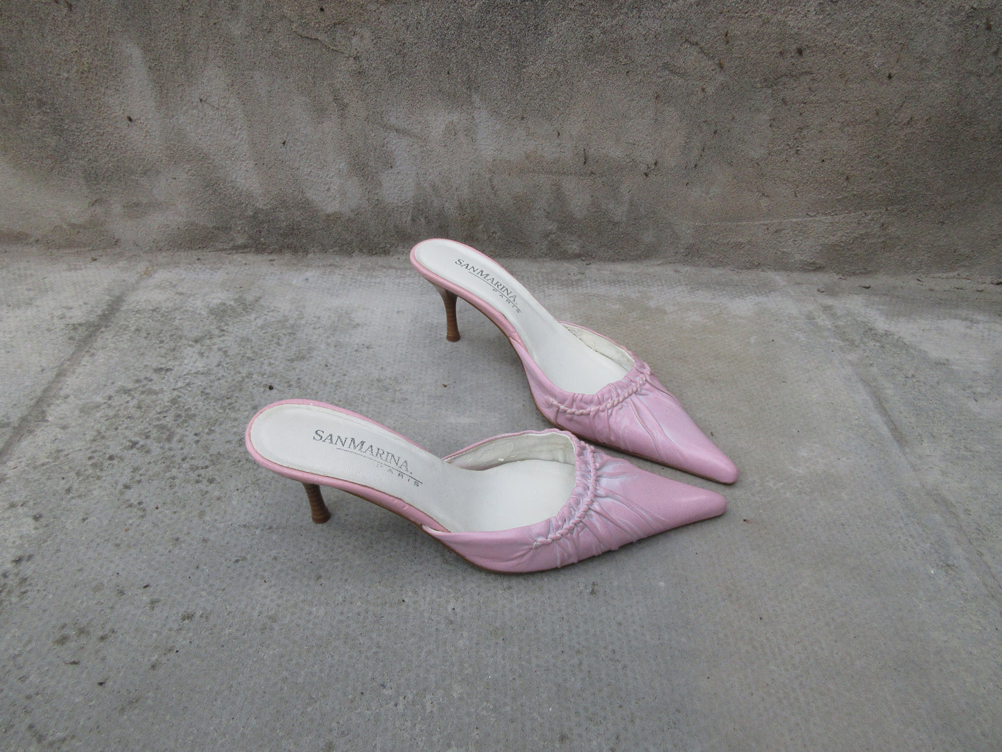 Vintage Baby Pink Kitten Mule Pointed Toe Heels