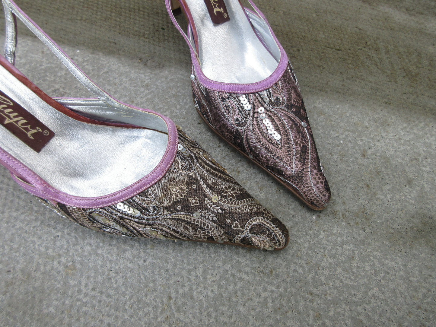 Suyri Sequin Pointed Slingback Heels
