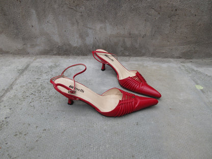 Vintage Red Minelli Ankle Strap Kitten Heels