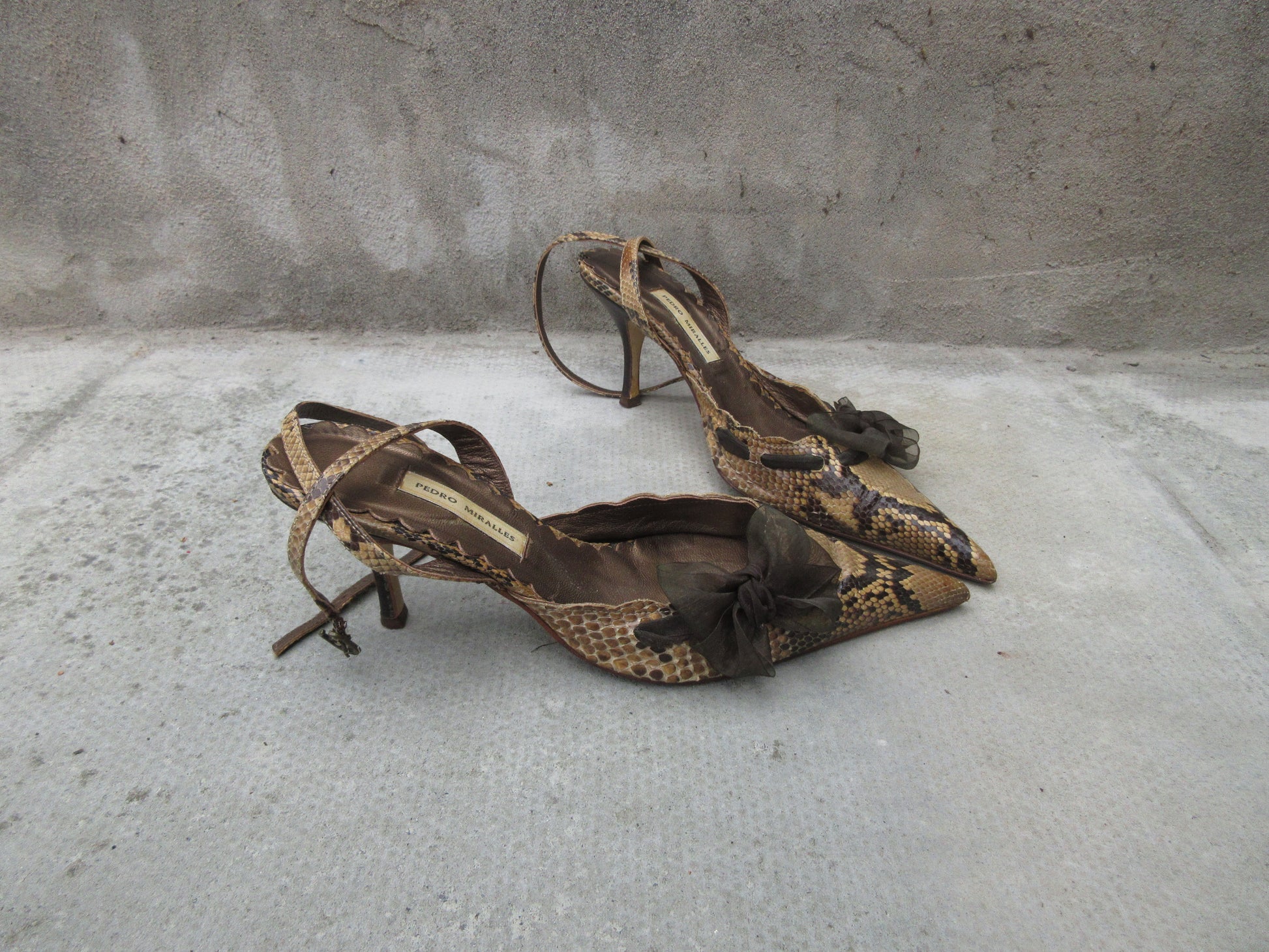 Vintage Pedro Miralles Snake Skin Heels with Mesh Bow