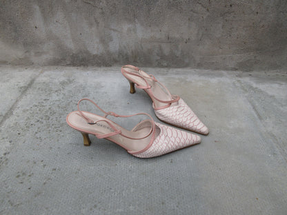 Vintage Pink and white Croc Slingback Heels