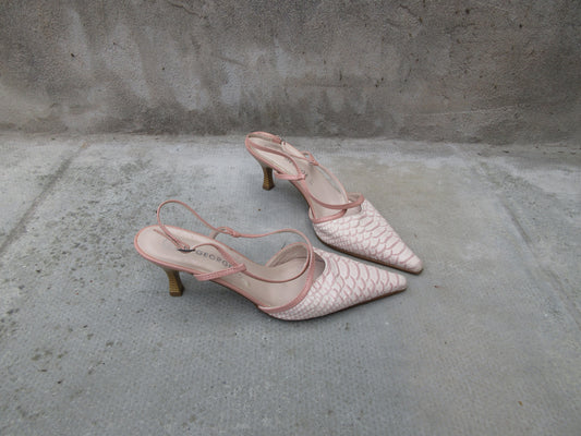 Vintage Pink and white Croc Slingback Heels