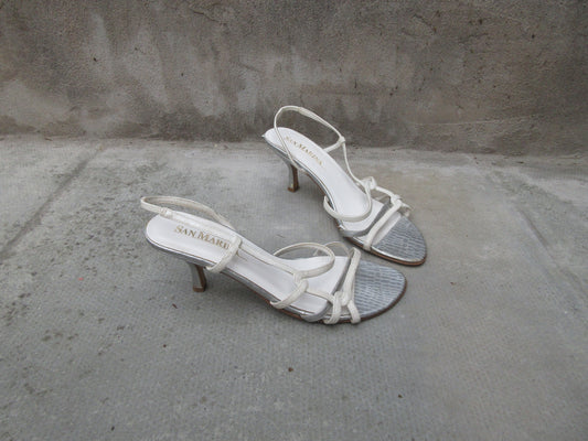 Vintage White and Silver San Marina Sandal Slingback Heels